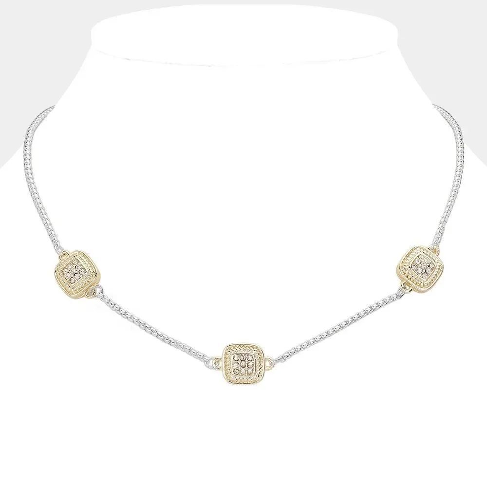NWT MX Signature Gold Plated choker with square decor CZ pendants